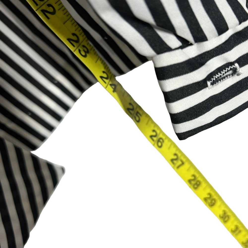 Vintage 90s Black White Stripe Secretary Long Sleeve Button Up Large - Picture 5 of 7